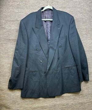 Franco Tassi Blazer Mens 46 Dark Double Breasted Suit Jacket Canada Peak Lapel